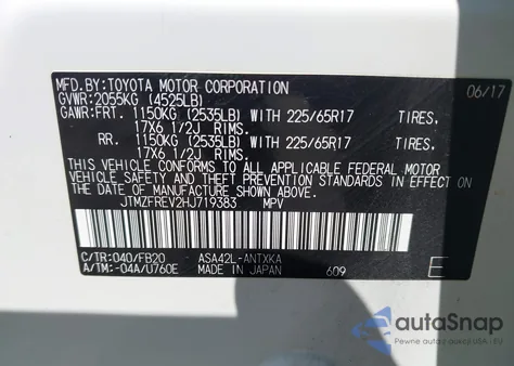 2017 Toyota Rav4 Le из США, поврежденный, VIN JTMZFREV2HJ719383